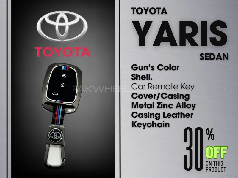 Toyota Yaris  | Gun’s Color Shell | Car Remote Key Cover/Casing | Metal Zinc Alloy Casing | Leather  Image-1