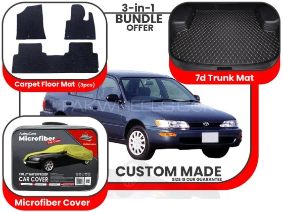Toyota Corolla Carpet Floor Mat, Trunk Mat and Microfiber Top Cover  Model 1987-1995 Image-1