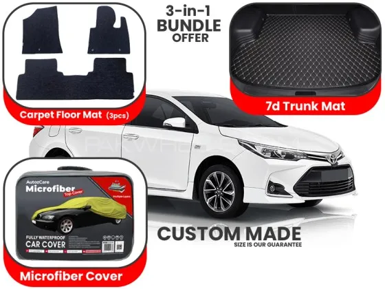 Toyota Corolla 2017–2025 | Premium Bundle – 3-in-1 |Carpet floor mats , Trunk Mat, Microfiber Cover Image-1