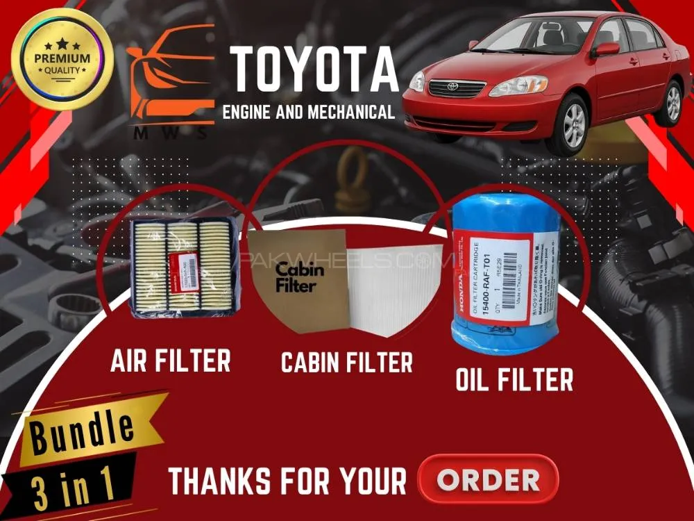 Toyota Corolla 2000–2006 | Maintenance Filter Pack – 3-in-1 | Air, Cabin & Oil Filters Image-1