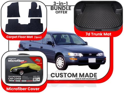 Toyota Corolla 1987-1995| Premium Bundle – 3-in-1 | Carpet Floor Mat, Trunk Mat, Microfiber Cover Toyota Corolla 1987-1995| Premium Bundle – 3-in-1 | Carpet Floor Mat, Trunk Mat, Microfiber Cover
