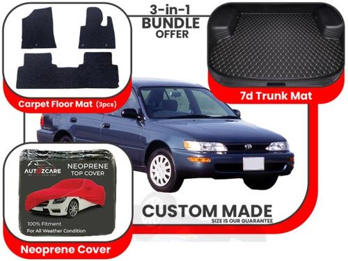 Toyota Corolla 1987-1995| Premium Bundle – 3-in-1 | Carpet Floor Mat, Trunk Mat, Neoprene Cover Toyota Corolla 1987-1995| Premium Bundle – 3-in-1 | Carpet Floor Mat, Trunk Mat, Neoprene Cover