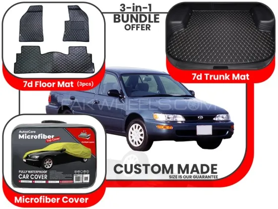 Toyota Corolla 1987-1995| Premium Bundle – 3-in-1 | 7D Floor Mats, Trunk Mat, Microfiber Cover Image-1
