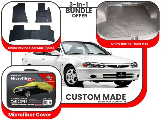 Toyota Corolla 1996-2002|Premium Bundle – 3-in-1|China Rexin Floor Mat, Trunk Mat, Microfiber Cover Image-1