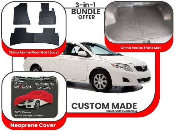 Toyota Corolla 2008-2014|Premium Bundle – 3-in-1|China Rexin Floor Mat, Trunk Mat, NeopreneCover Image-1