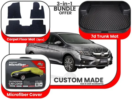 Honda City 2022-2025| Premium Bundle – 3-in-1 | Carpet Floor Mat, Trunk Mat and Microfiber Cover Image-1