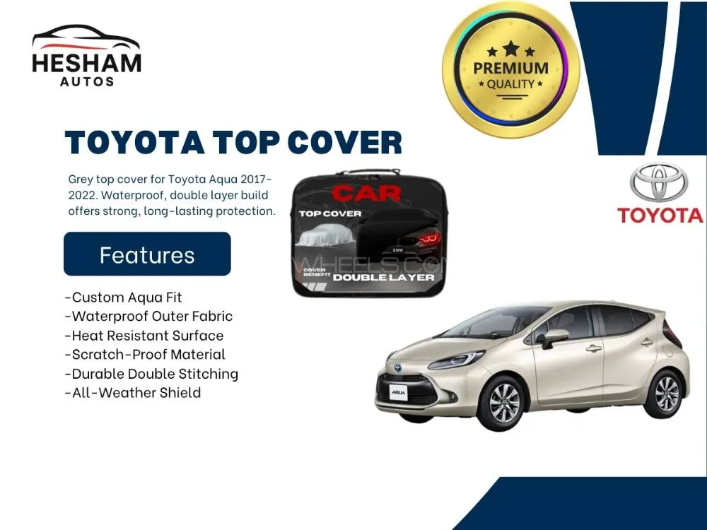 Toyota Aqua 2017–2022 Top Cover | Grey | Double Layer | Waterproof | Premium Quality Image-1