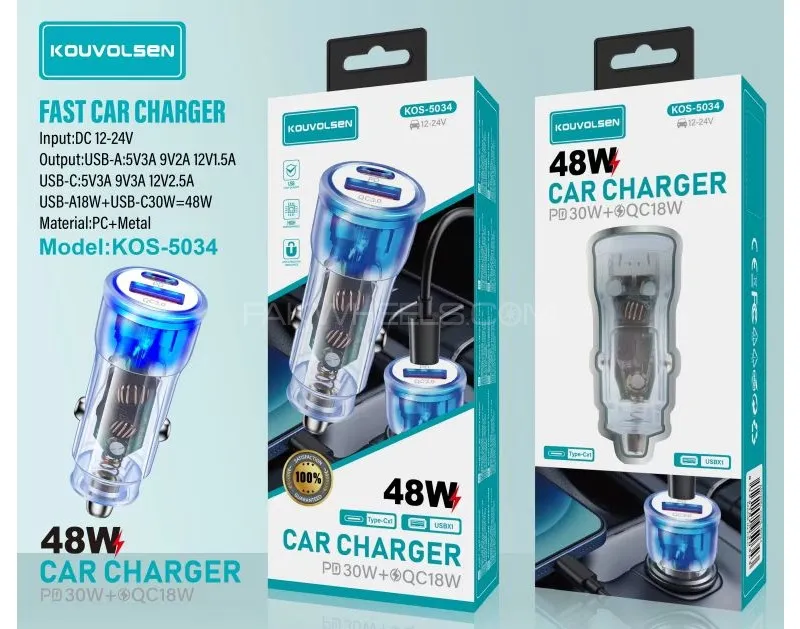 48W Car Mobile Charger USB + Type C Dual Output Image-1