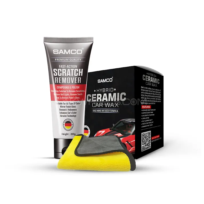 Samco Scratch Remover + Samco Hybrid Ceramic Car Wax with Free Microfibre Image-1