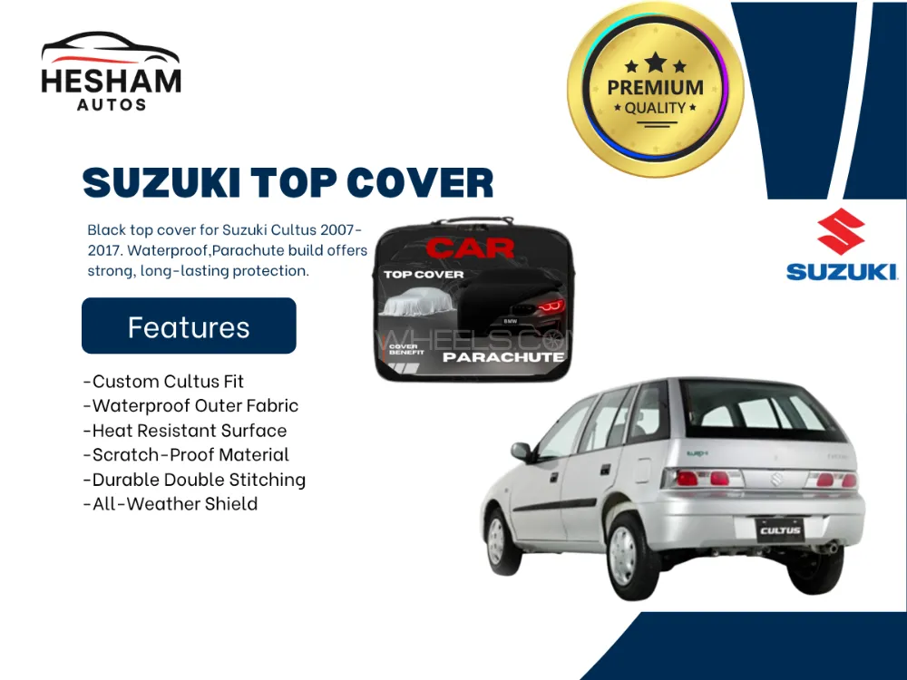 Suzuki Cultus 2007–2017 Car Top Cover | Black | Waterproof Parachute | Scratch Resistant Image-1
