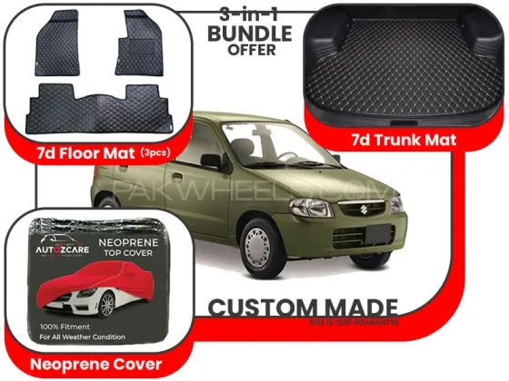Suzuki Alto 2000-2012|Premium Bundle – 3-in-1|Carpet floor mats ,Trunk Mat and Neoprene Cover Image-1