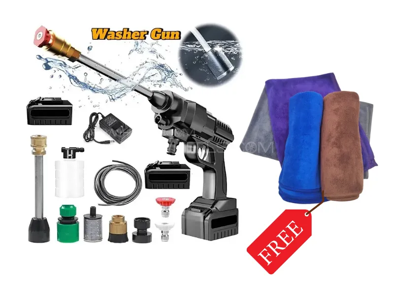 Wireless Pressure Washer | Double Battery | For Solar, Car, Bike Wash FREE 2pc x MICROFIBER CLOTHES Image-1