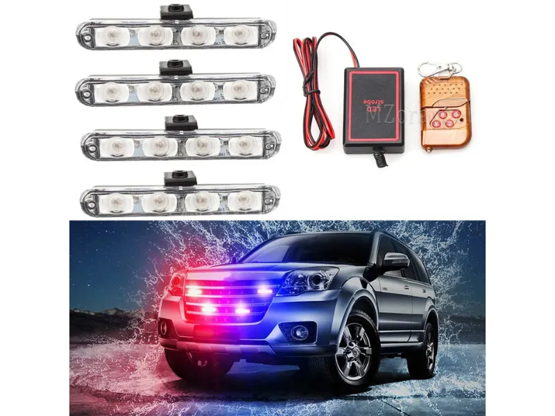 "4x 4 Police  LED Wireless Remote Emergency Strobe Light for Car Image-1