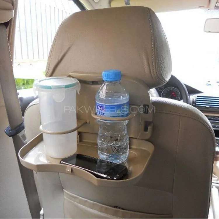 1 PC Folding Car Back Seat Table Stand Beige Image-1