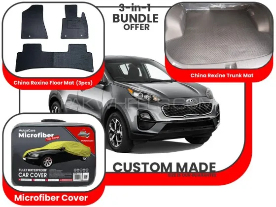 Kia Sportage 2019-2024|Premium Bundle– 3-in-1|China Rexine floor mats,Trunk Mat and Microfiber Cover Image-1