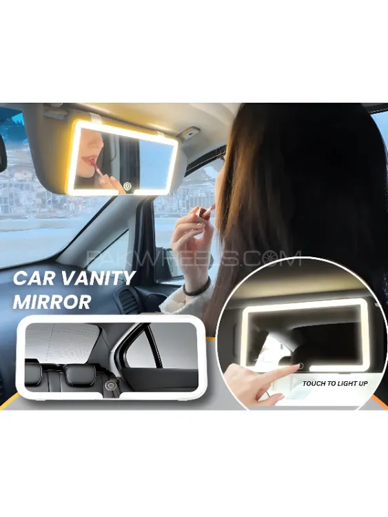 Car LED Makeup Mirror for Sun Visor Rechargeable - Universal  Makeup Mirror With Touch Control Light Image-1