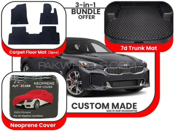 Kia Stinger 2018 2025|Premium Bundle– 3-in-1|Carpet Floor mats, Trunk Mat and Neoprene Cover Image-1