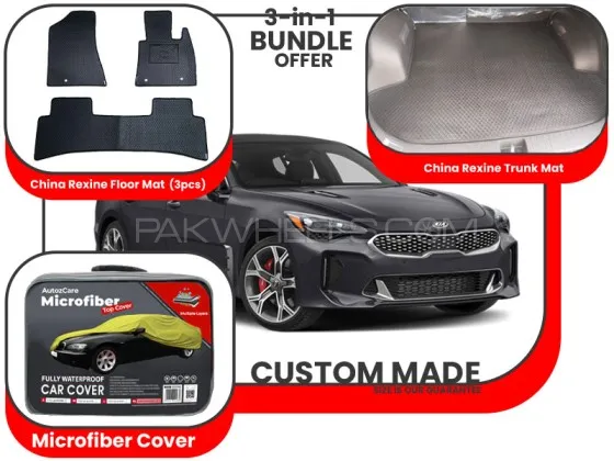 Kia Stinger 2018 2025|Premium Bundle– 3-in-1|China Rexine Floor mats, Trunk Mat and Microfiber Cover Image-1
