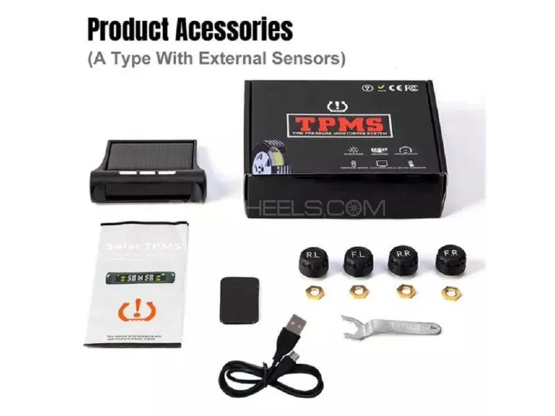 TPMS Wireless Tire Pressure Monitoring System with 4 External Sensors & Temperature Display Image-1