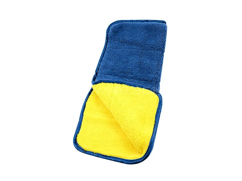  850GSM Dual-Sided Microfiber Towel – Yellow & Blue with Blue Border, Super Absorbent Car Image-1