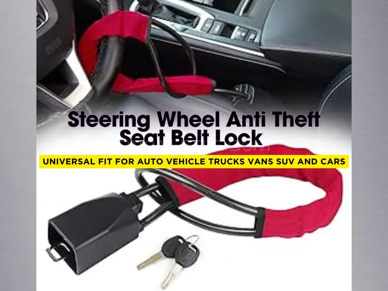 Anti-Theft | Security Car Lock | Key Lock | Steering Wheel | Seat Belt Lock | 2 Keys Included Image-1