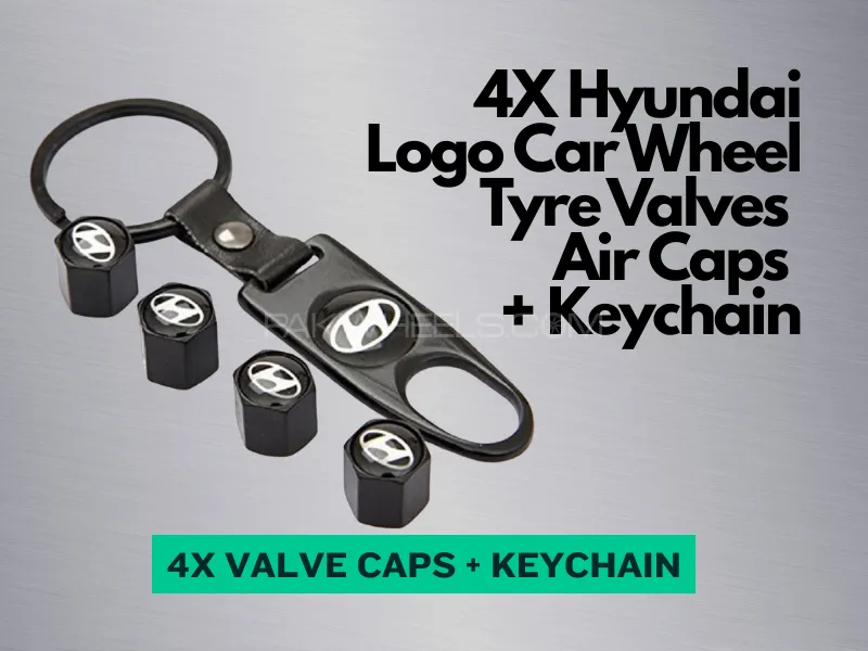 4X Hyundai | Logo Car Wheel | Tyre Valves | Dust Stems | Air Caps + Key ring Image-1