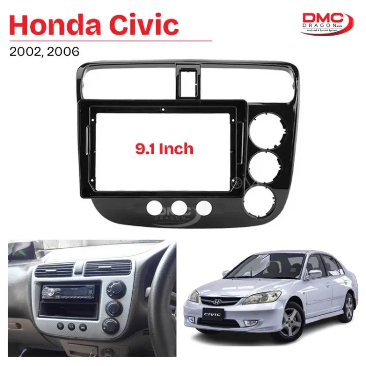 Honda Civic 2002-2006 Android Panel Car Radio Stereo Frame 9.1 Inch Image-1