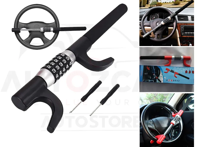 Extendable Keyless Steering Wheel Lock with 5-Coded Password Protection Image-1