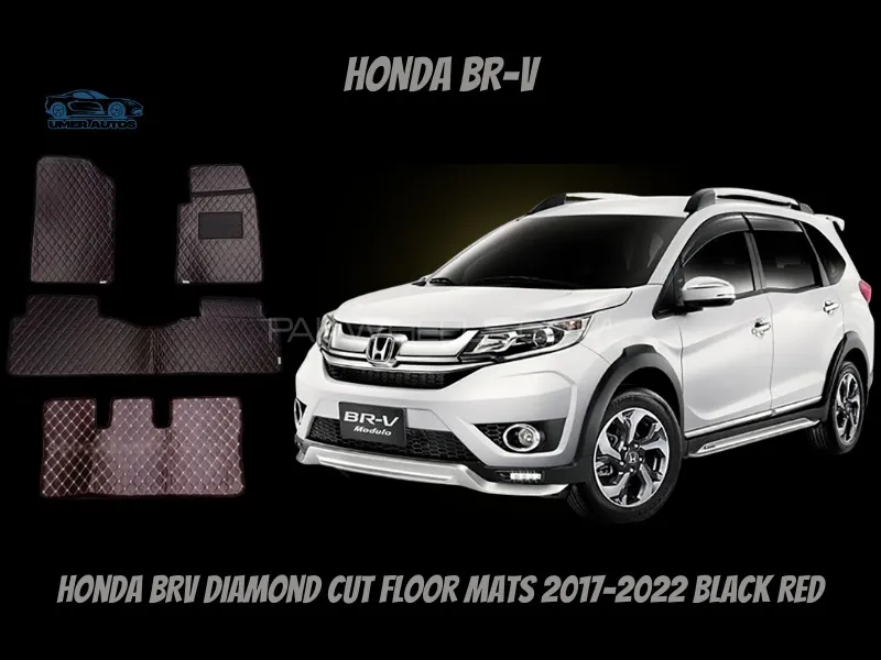 Honda BR-V 2017-2022 | Premium Quality Diamond Cut Floor Mats | Black Red Image-1