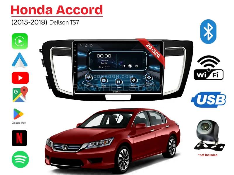 Honda Accord 2013-2019 Dellson TS7 2GB+32GB Android Panel Car Radio Stereo 10in Screen Image-1