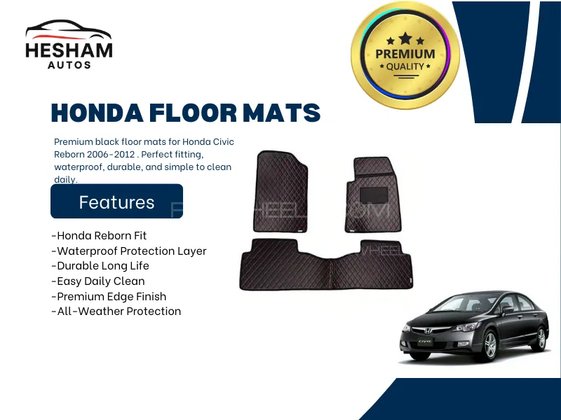 Honda Civic Reborn 2006-2012 | Premium Quality Diamond Cut Floor Mats | Black Image-1