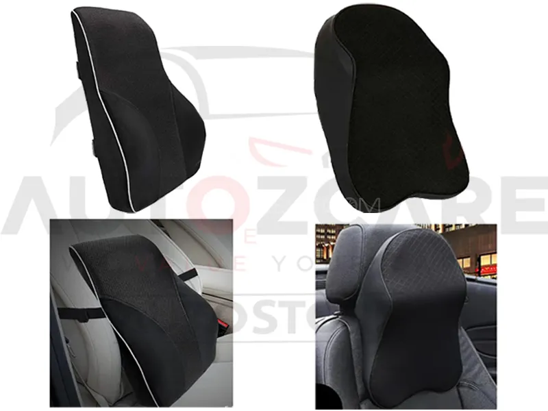 Universal Imported Leather Style Neckrest Backrest | Breathable Pillow Neck & Back Cushion - Black Image-1