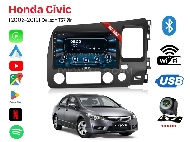 Honda Civic 2006-2012 Reborn Dellson TS7 2GB+32GB Android Panel Car Radio Stereo 9in Screen Image-1
