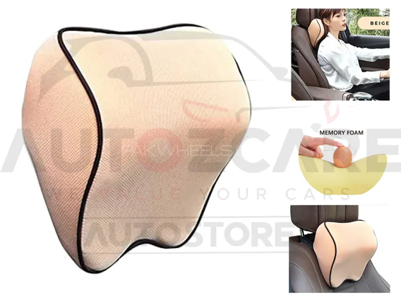 Universal Car NeckRest Cushion Pillow | Head Neck Support | Memory Foam - Beige Image-1