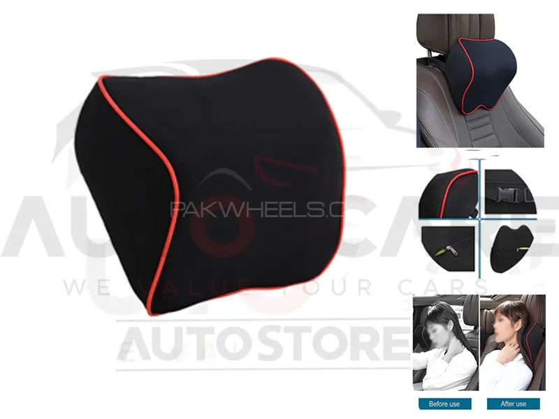 Universal Car NeckRest Cushion Pillow | Head Neck Support | Memory Foam - Black Image-1