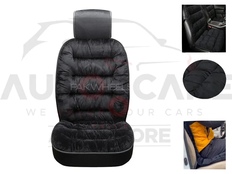 Universal Car Velvet Seat Cushion | Soft Velvet Fabric for Extra Comfort - Black Image-1