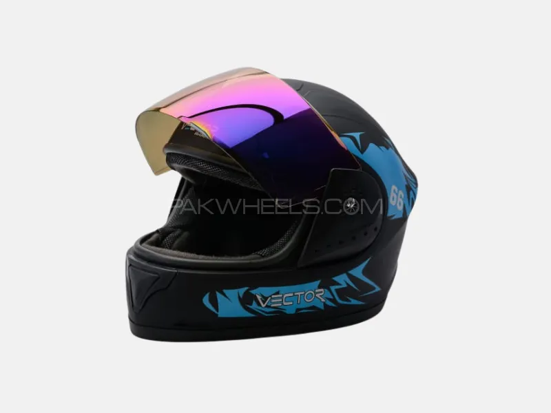 Vector Full-Face Helmet – Black with Mercury Visor & Random Stylish Graphics Image-1