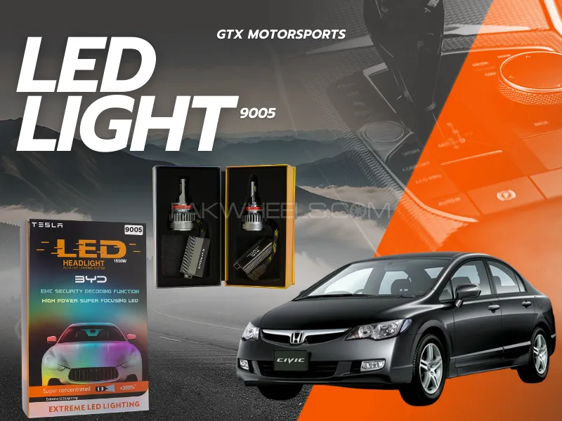 BYD 9005 Tesla LED Headlight Bulbs 1500W – Compatible with Honda Civic 2006–2012 (High Beam) Image-1