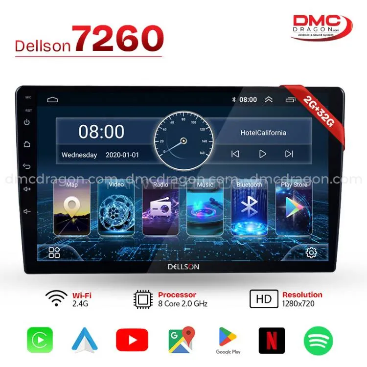 Dellson 7260 Android Car Stereo 9-in Screen 360° camera  | 2GB + 32GB | Apple CarPlay & Android Auto Image-1