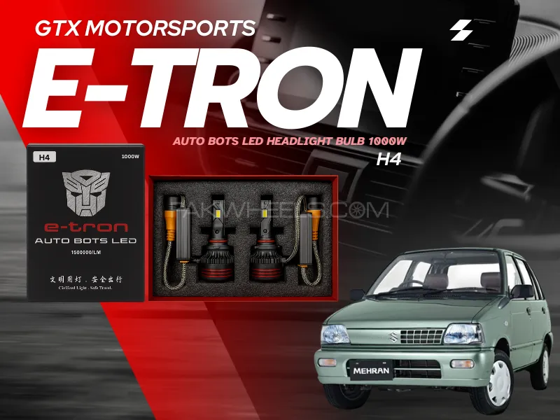 E-Tron Auto Bots LED Headlight Bulb 1000W – H4 Fitting for Suzuki Mehran 1989–2019 Image-1