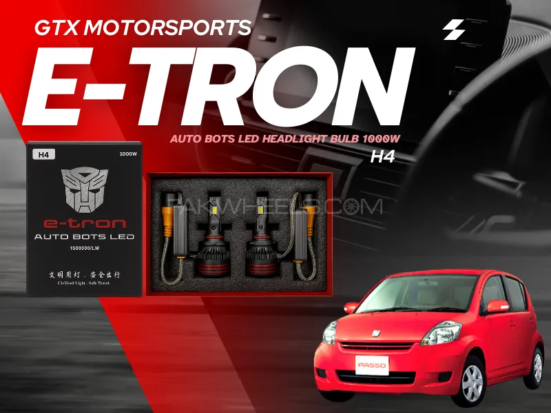 E-Tron Auto Bots LED Headlight Bulb 1000W – H4 Fitting for Toyota Passo 2005-2010 Image-1
