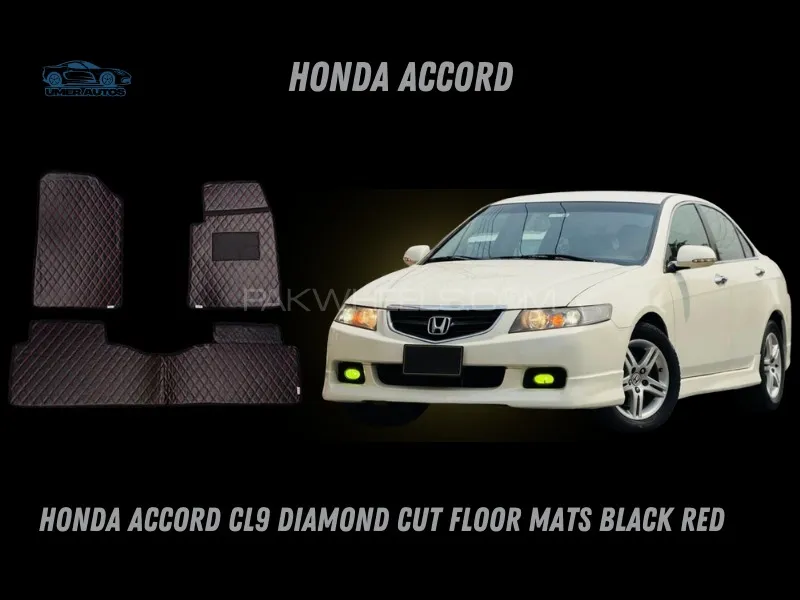 Honda Accord CL9 2002-2008 | Diamond Cut Luxury Floor Mats | Premium Black Red Design Image-1