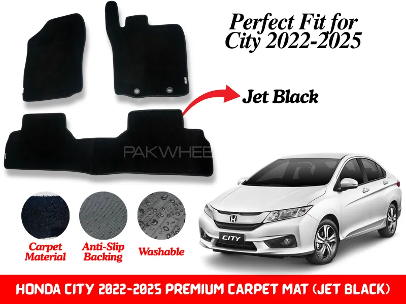 Premium Quality Honda City 2022-2025 Fitting Carpet Floor Mats (Jet Black) | Perfect Fit Mats Image-1