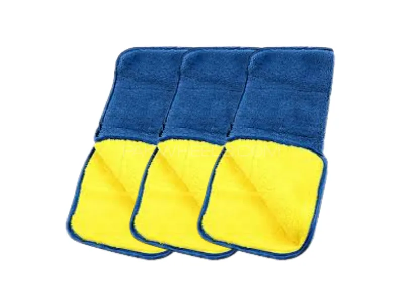 850GSM Dual-Sided Microfiber Towel – Yellow & Blue with Blue Border (Pack of 3) Image-1