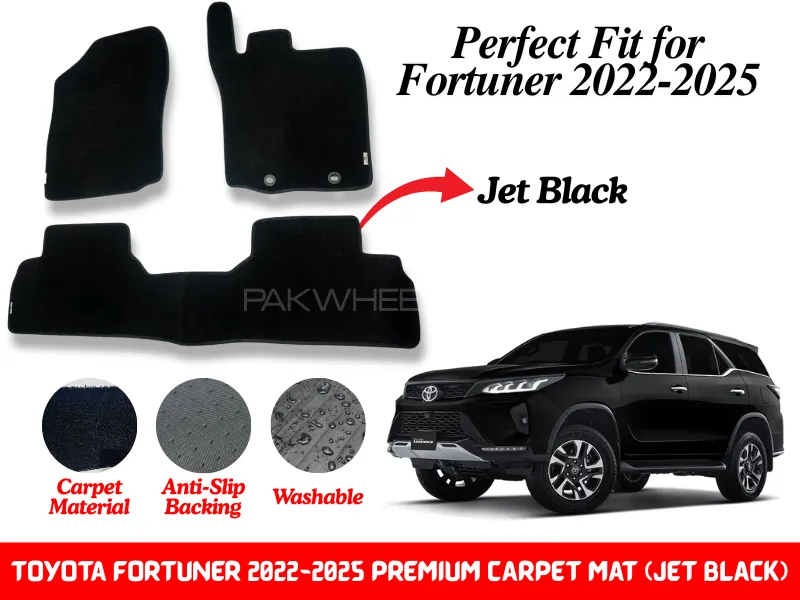 Premium Quality Toyota Fortuner 2022-2025 Fitting Carpet Floor Mats (Jet Black) | Perfect Fit Mats Image-1
