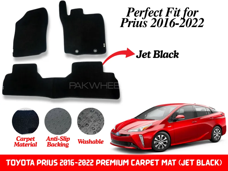 Premium Quality Toyota Prius 2016-2022 Fitting Carpet Floor Mats (Jet Black) | Perfect Fit Mats Image-1