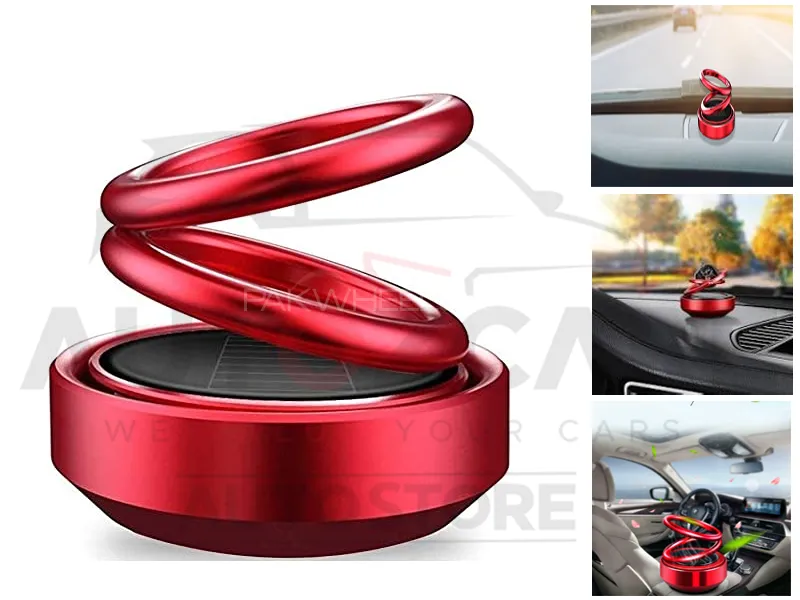 Car Air Freshener Solar Automatic Rotating Double Ring Suspension Image-1