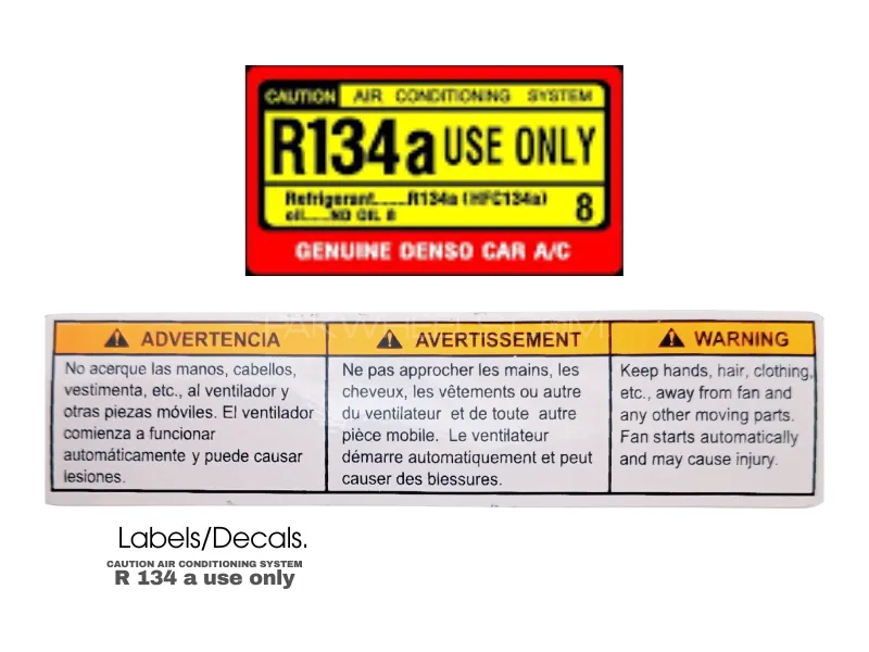 Engine Room Caution Stickers | R134a Only | Warning for Automatic Fan | Set of Two Labels Engine Room Caution Stickers | R134a Only | Warning for Automatic Fan | Set of Two Labels Image-1