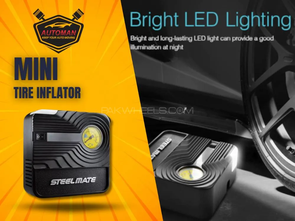 Steel Mate Smart Tyre Inflator Air Compressor P06 – Portable Pump with LED Light Image-1