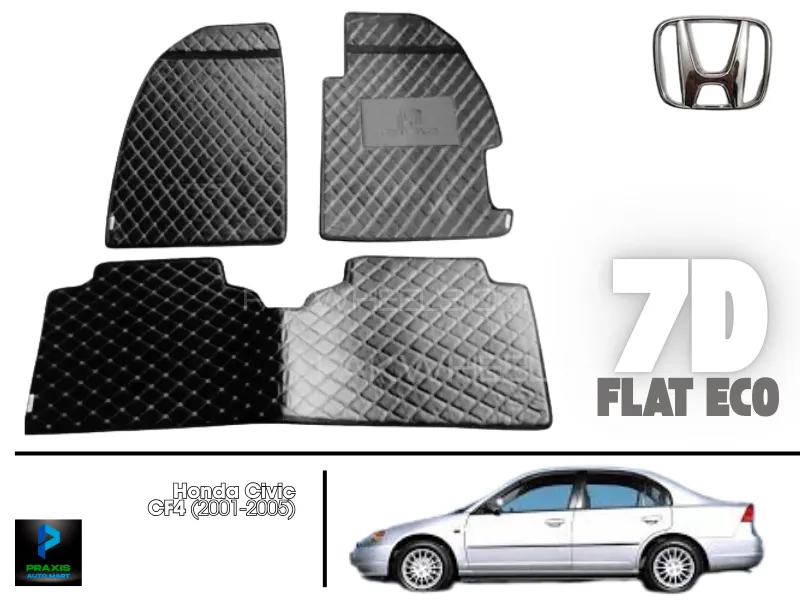 Honda Civic 2001-2006 | 7D Flat Eco Mats | Honda Civic Black Color 7D Eco Mats Image-1
